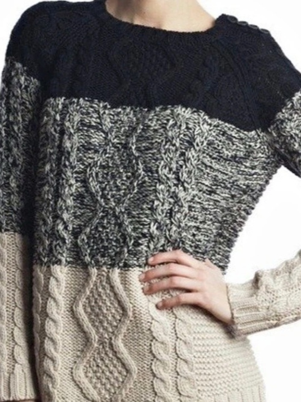 525 america Color Block Cable Knit Sweater Size Large Ombré Winter Cozy Fall
